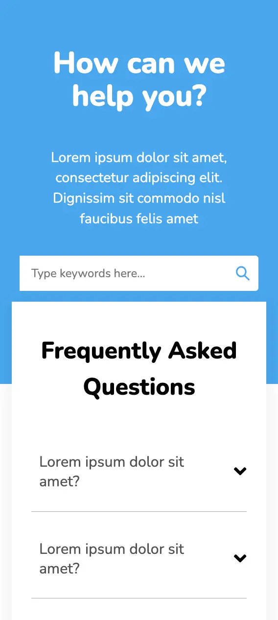 FAQ Section With Search Bar Design: Mobile